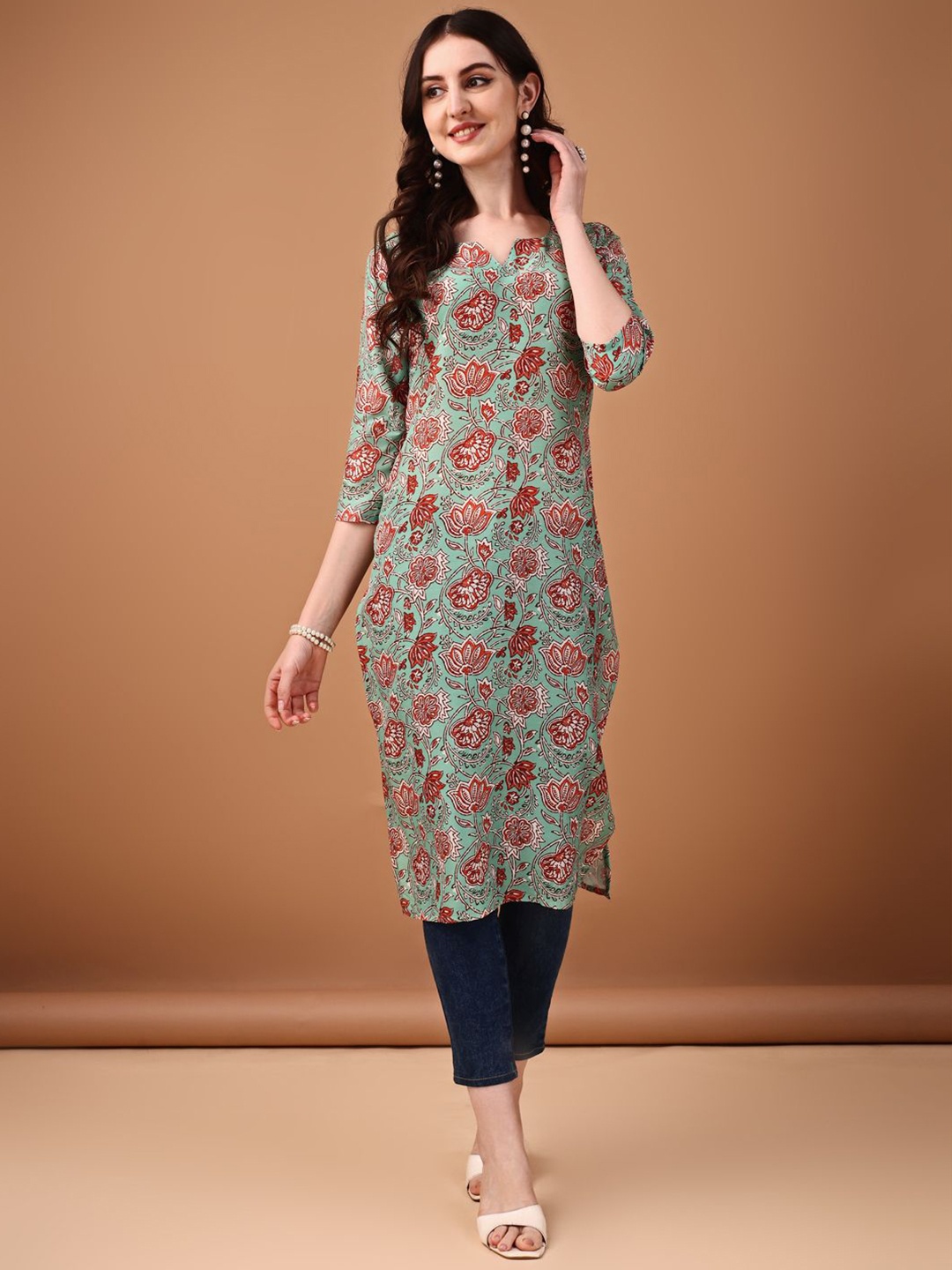 

Anouk Rustic Women Floral Printed Kurta, Green