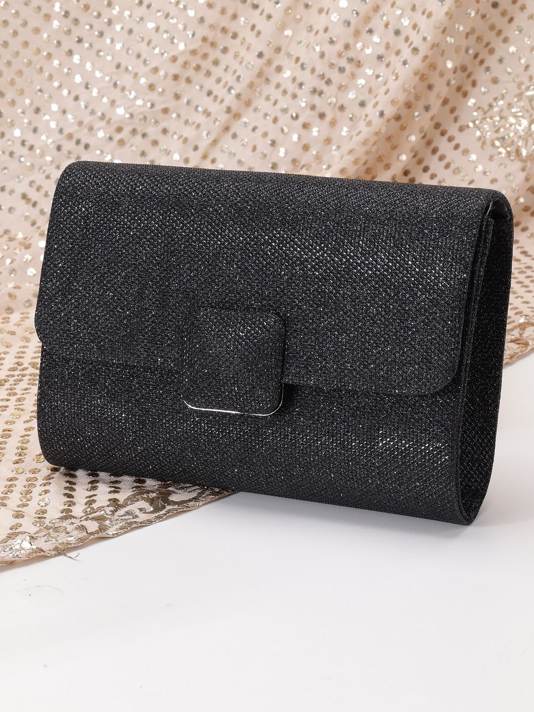 

SAZARA Embellished Foldover Clutch, Black