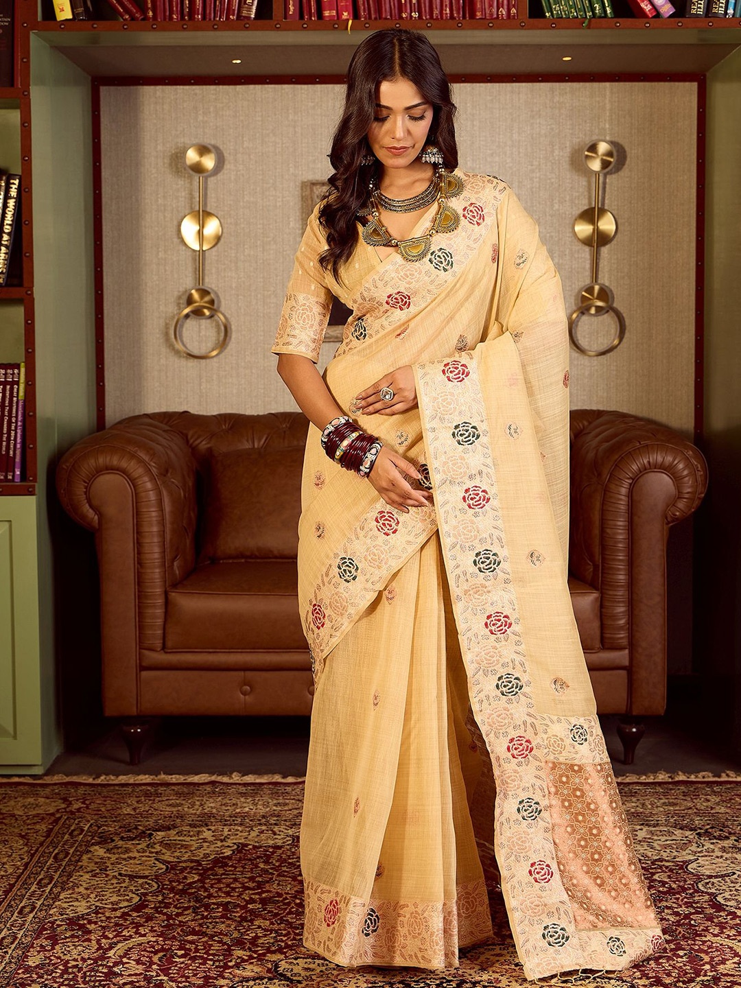 

Sangria Woven Design Banarasi Saree With Blouse Piece, Beige