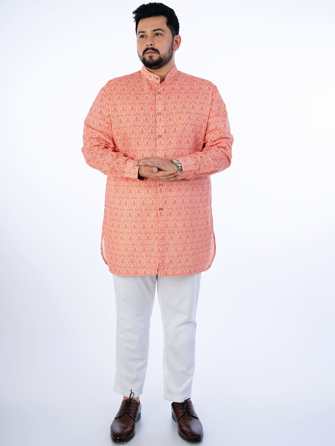 

UNSIZED Men Paisley Printed Thread Work Kurta, Orange