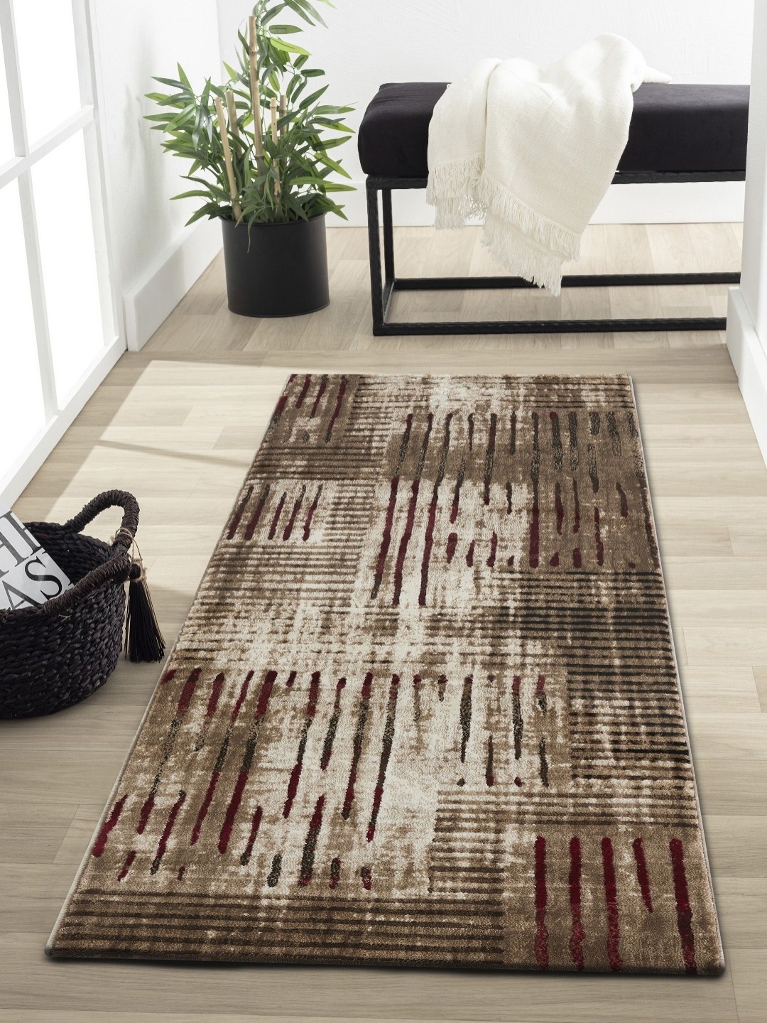 

OBSESSIONS Brown & Maroon Abstract Water Repellent Bedside Runners