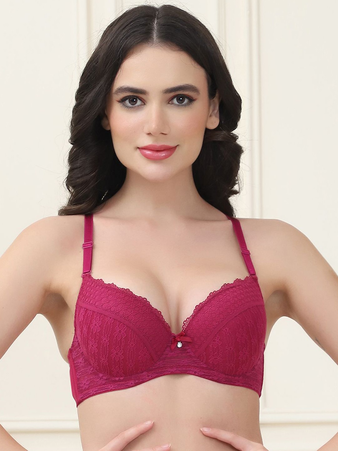 

PrettyCat Floral Medium Coverage Underwired Lightly Padded T-shirt Bra, Maroon