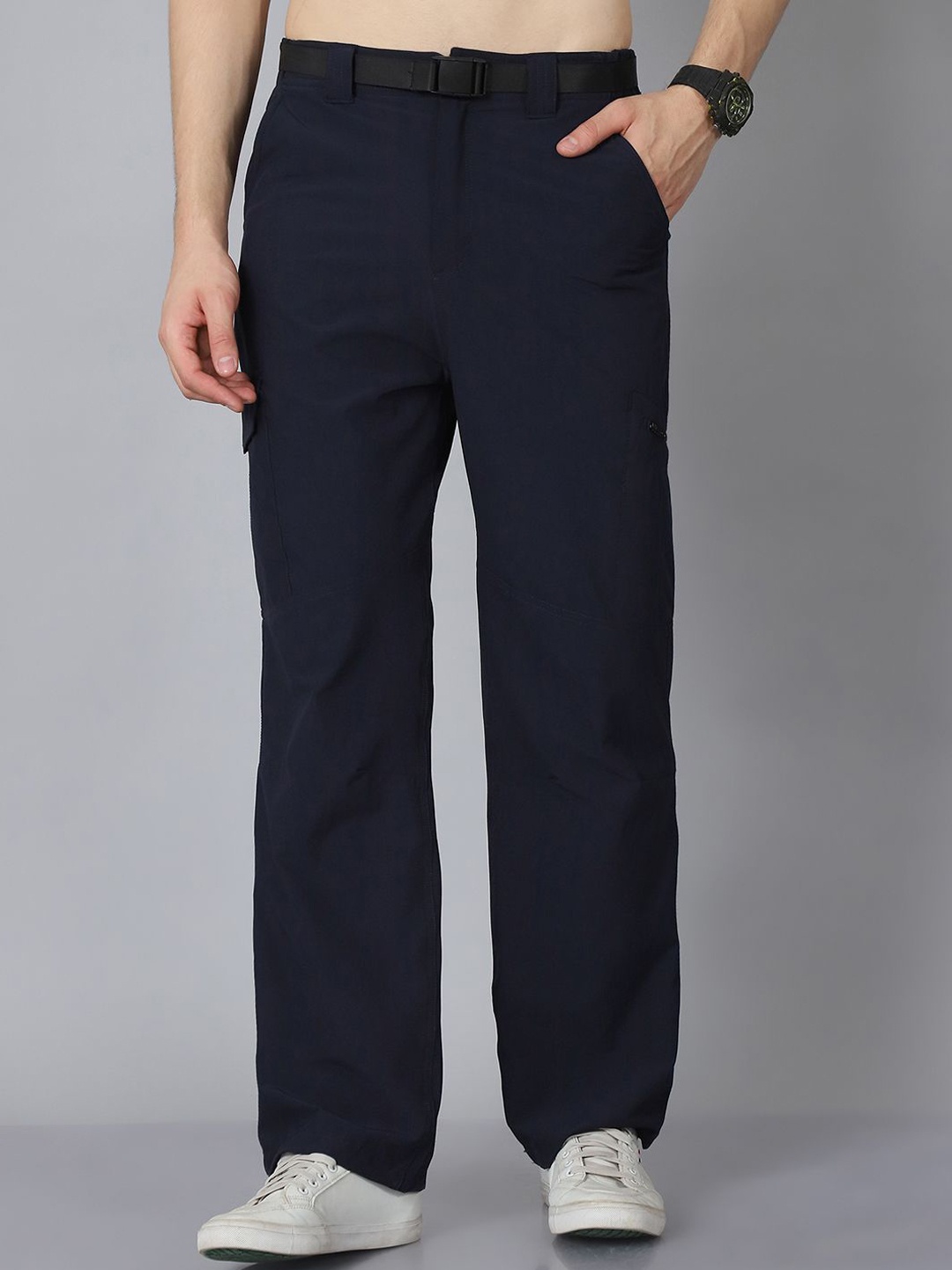

HOUSE OF VEDAS Men Comfort Easy Wash Cargos Trousers, Navy blue
