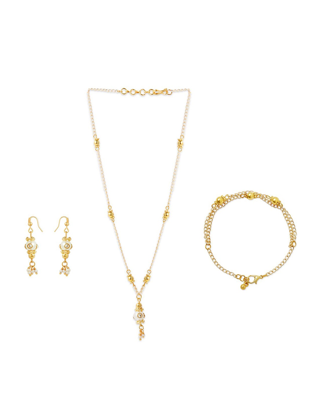 

RIBBON CANDY Gold Plated Pearls Beaded Jewellery Set, White
