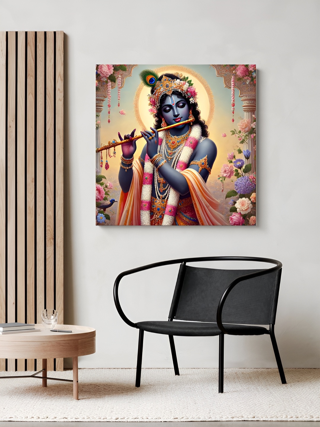 

999Store Grey & Pink Lord Krishna Flute Printed Religious Canvas Painting Wall Art