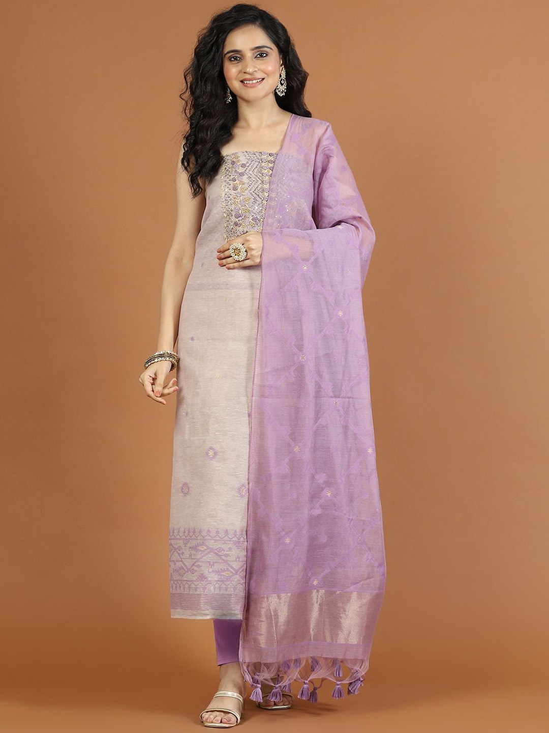 

Meena Bazaar Embroidered Art Silk Unstitched Dress Material, Purple