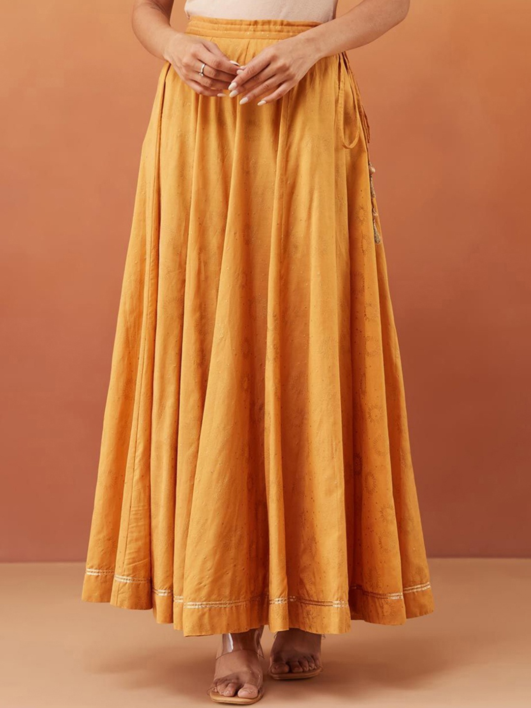 

Fabindia Women Flared Maxi Skirts, Yellow