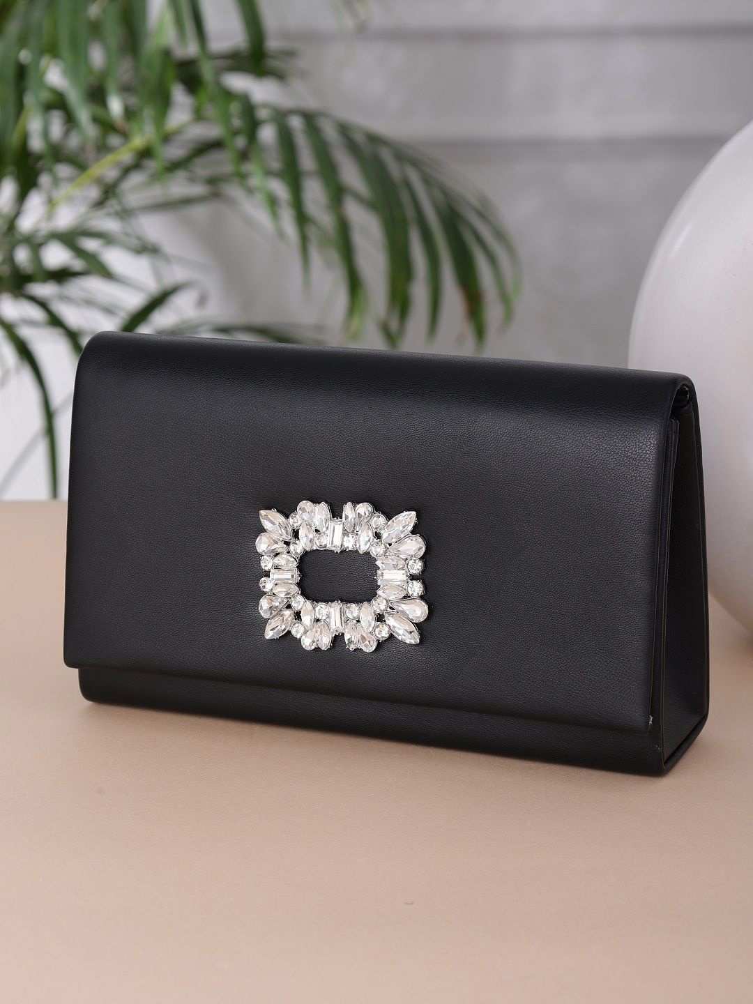 

SAZARA Embellished Foldover Clutch, Black