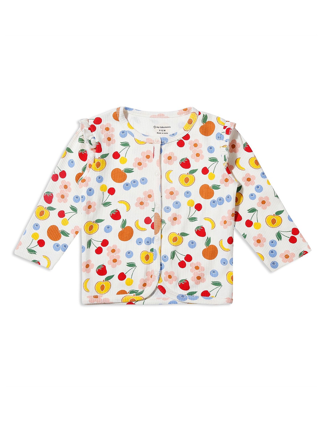 

My Milestones Girls Floral Printed Collarless Shirt, White