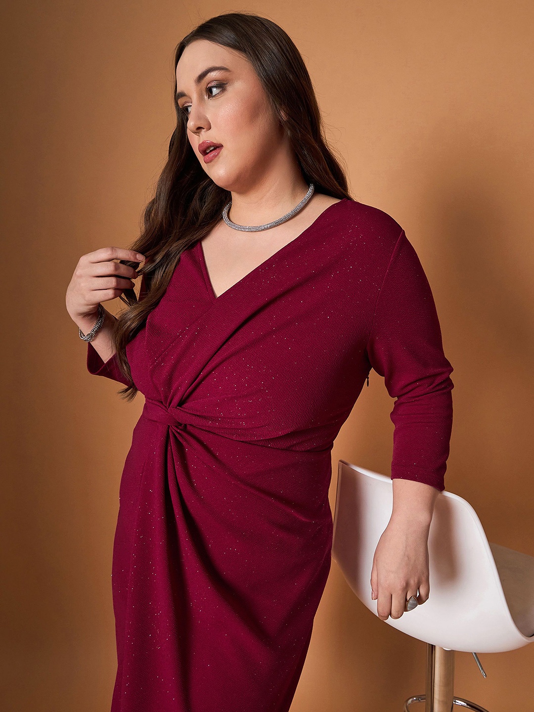 

SASSAFRAS Curve Midi Dress, Maroon
