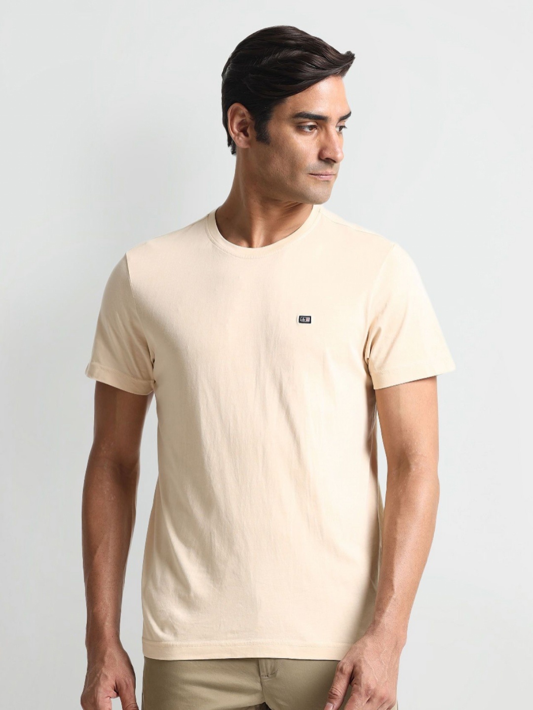 

Arrow Sport Men Solid Round Neck Cotton T-shirt, Beige