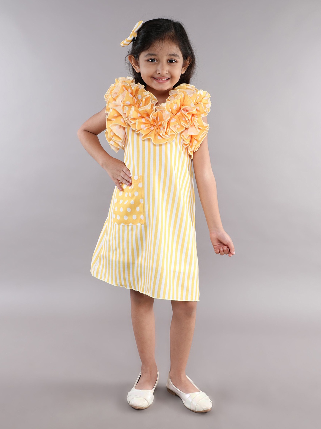 

Pink Chick Striped Ruffled A-Line Dress, Yellow