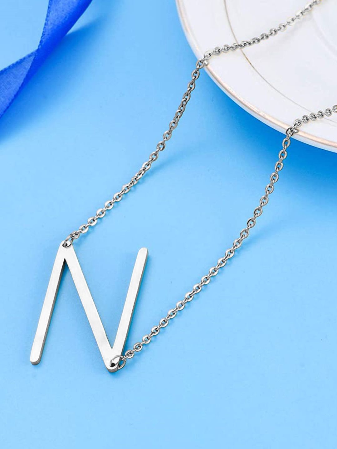 

Goldnera Girls 925 Sterling Silver N Alphabet Pendant with Chain