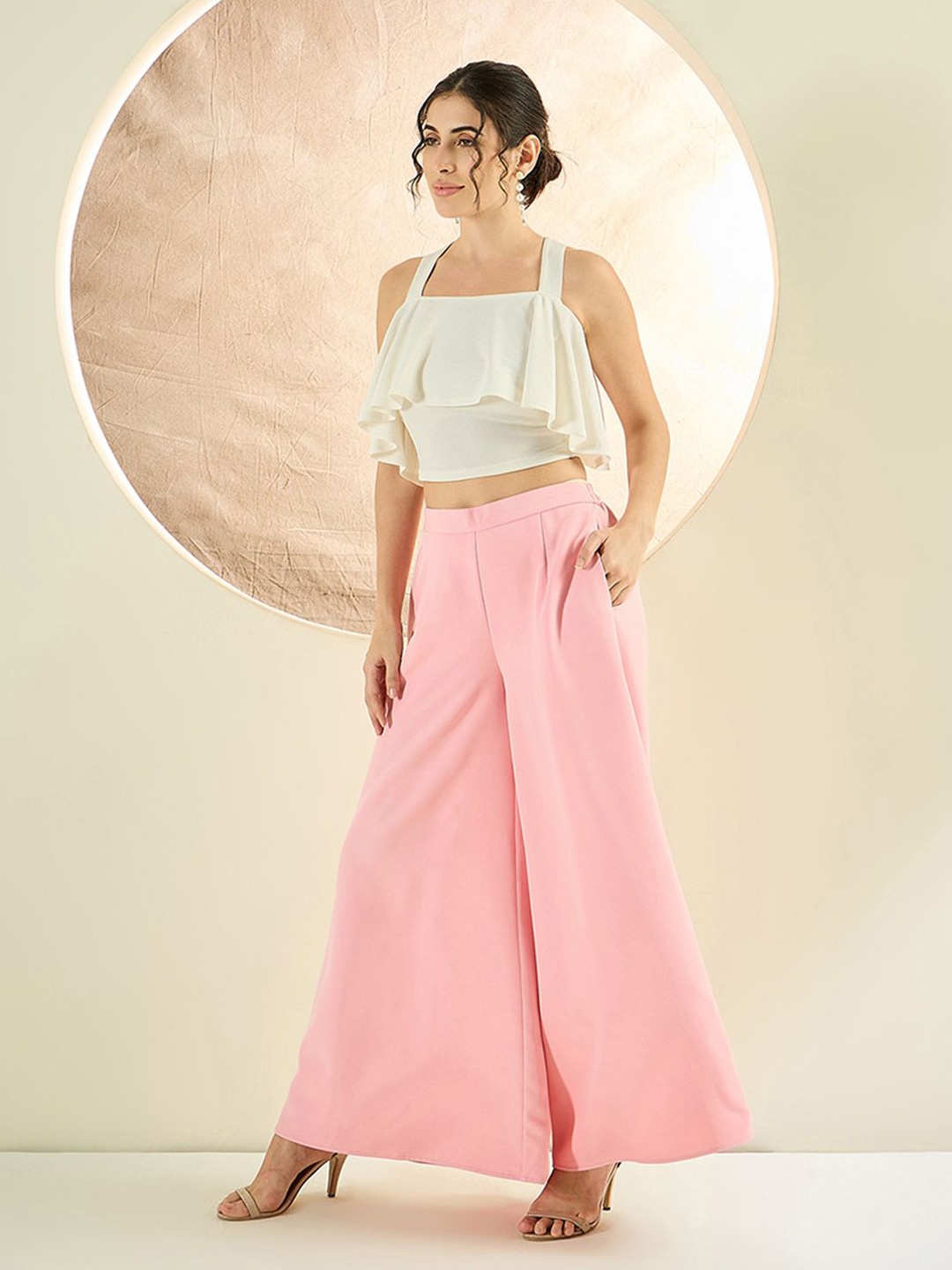 

First Resort by Ramola Bachchan Women Flared Palazzos, Pink