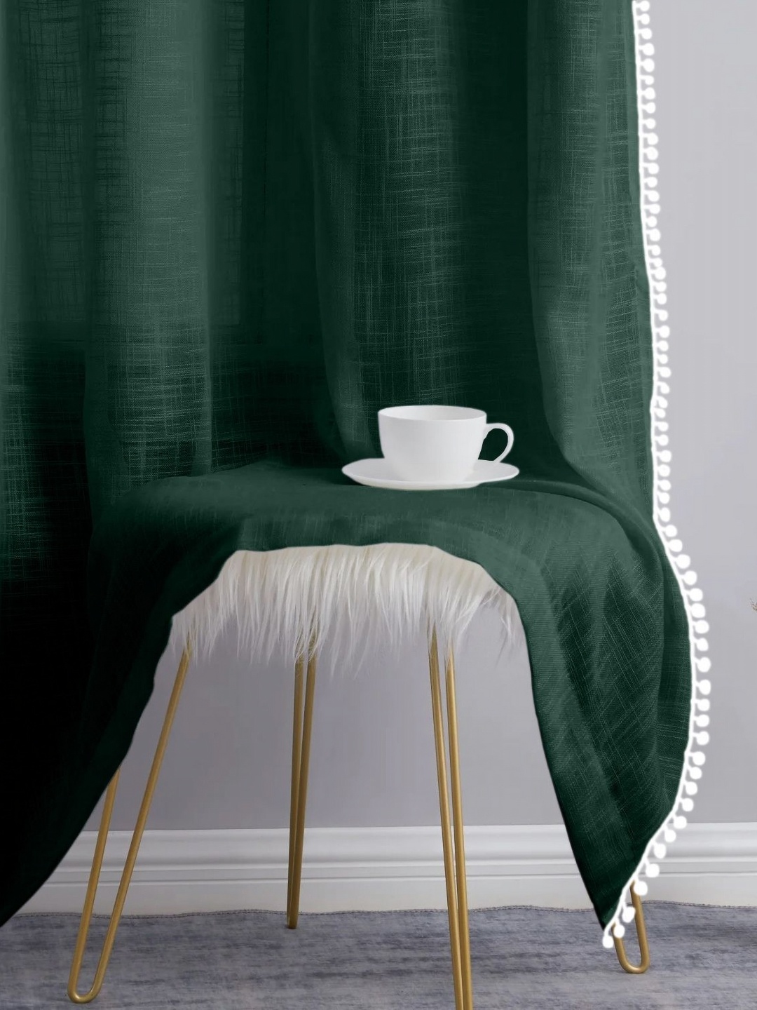 

THE LINEN COMPANY Sea Green 2 Pieces Sheer Cotton Linen Window Curtain
