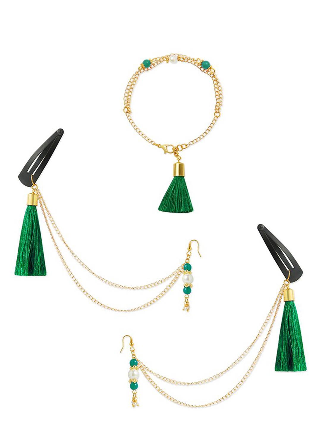 

RIBBON CANDY Beaded-Studded Tasselled Jewellery Set, Gold
