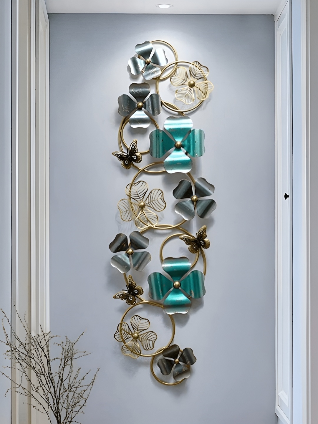

PRANJALS HOUSE Green & Gold Toned Flower Butterfly Metal Hanging Wall Decor