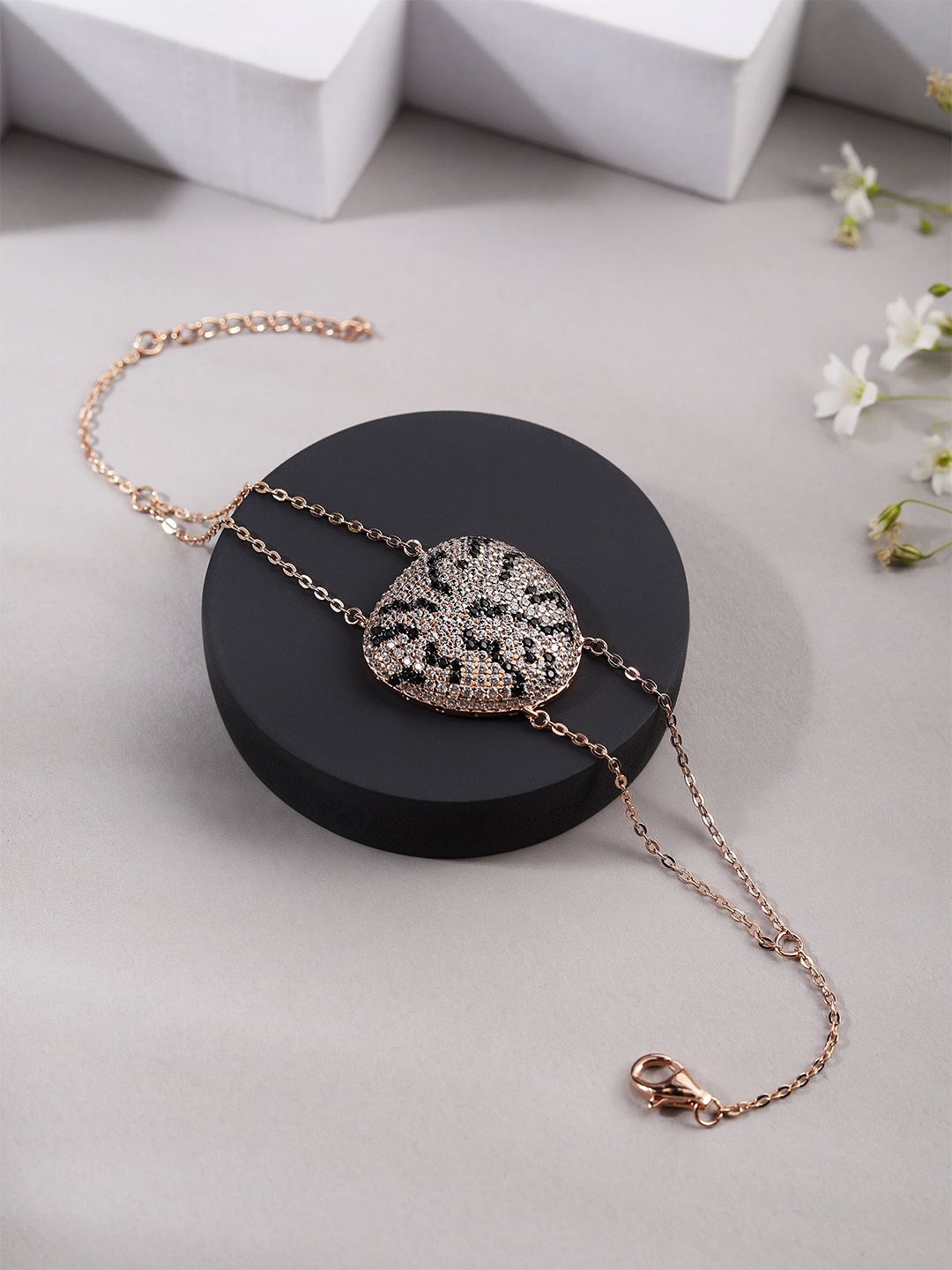 

DIAVO 925 Sterling Silver Rose Gold-Plated Glistening Midnight Wraparound Bracelet