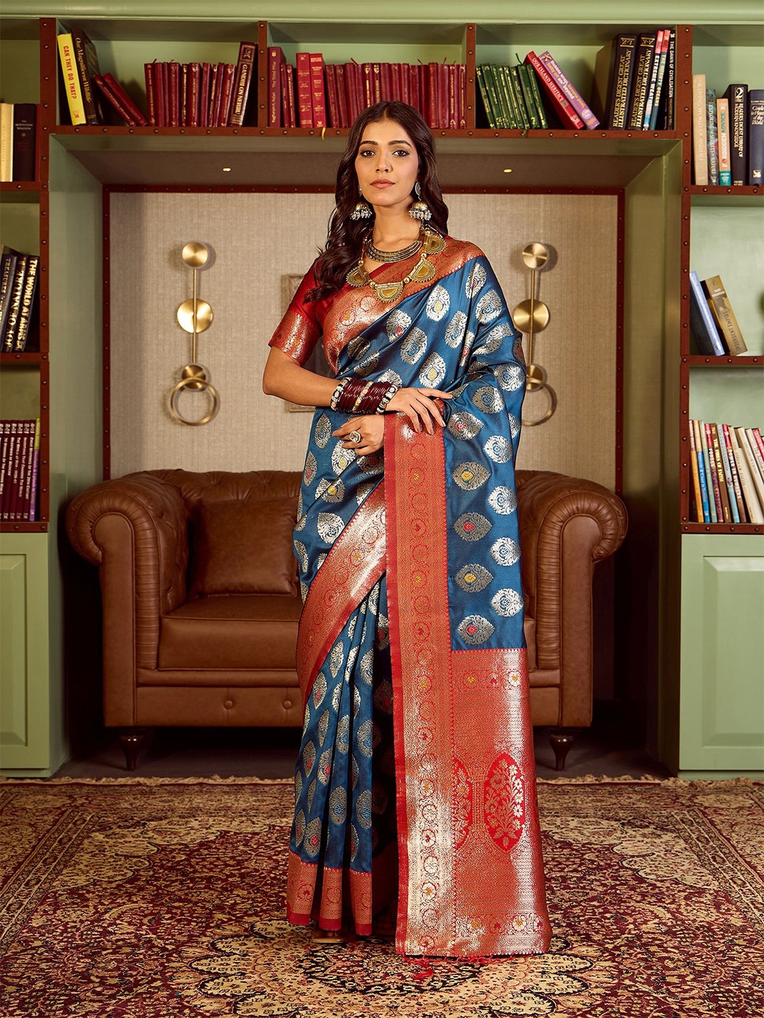 

Dori Woven Design Zari Banarasi Heavy Work Saree, Blue