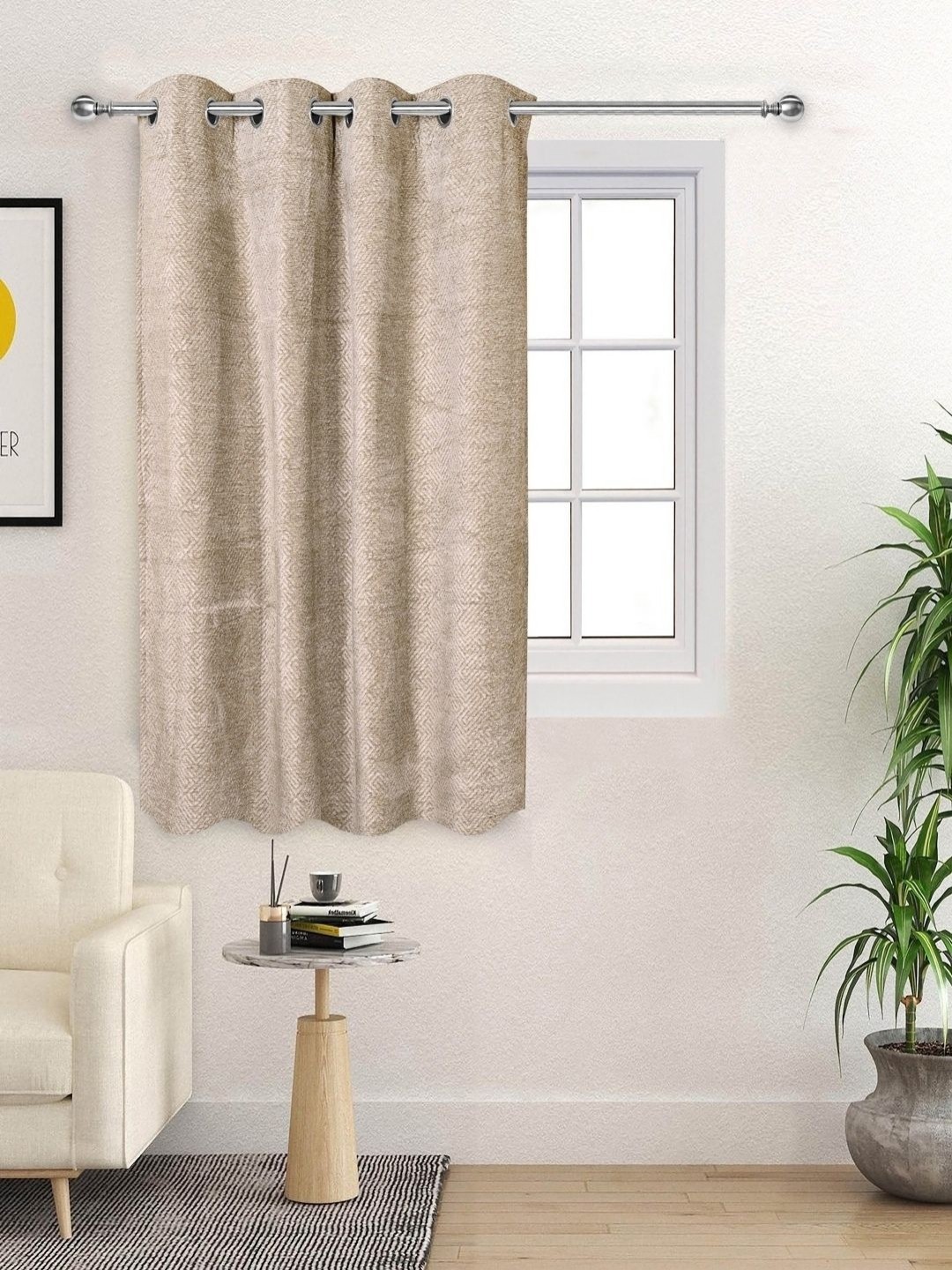 

Saral Home Beige Geometric Black Out Window Curtain