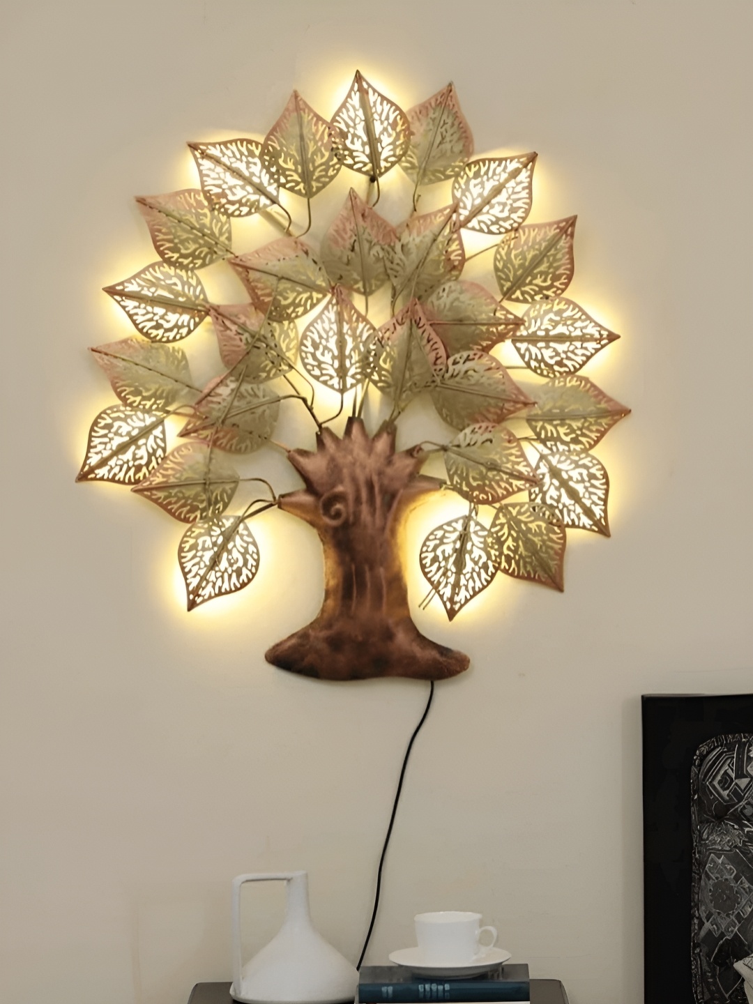 

PRANJALS HOUSE Gold Toned & Brown Tamarind Tree Metal Hanging Wall Decor With Led