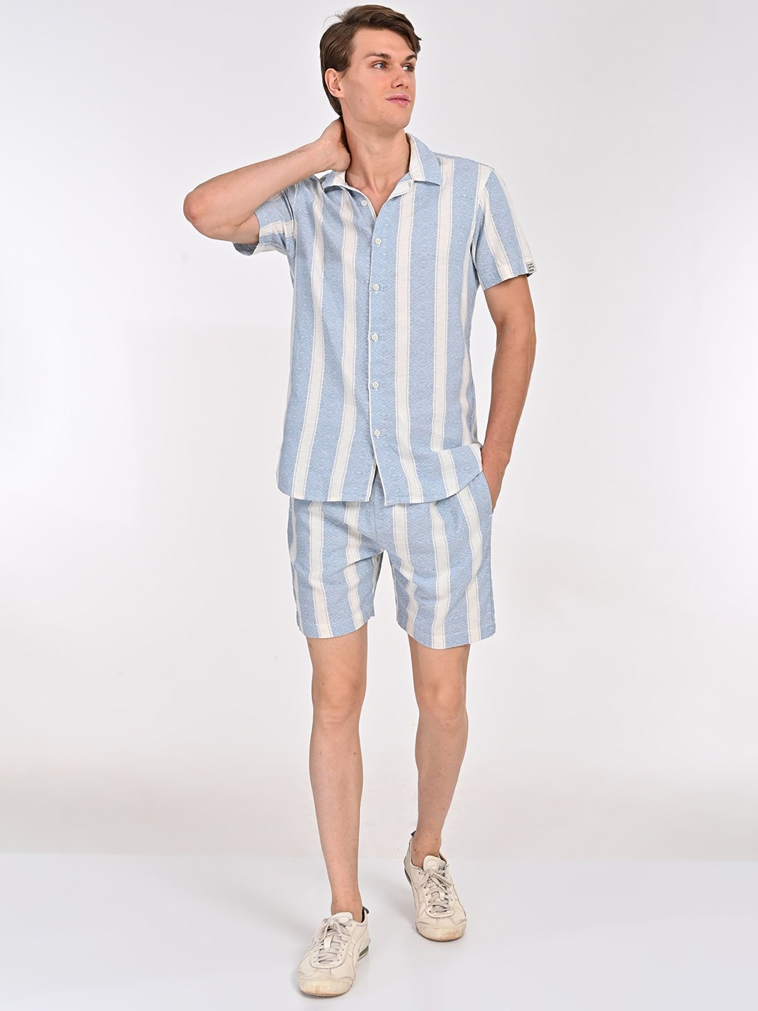 

POE Striped Shirt With Shorts Co-Ords, Blue