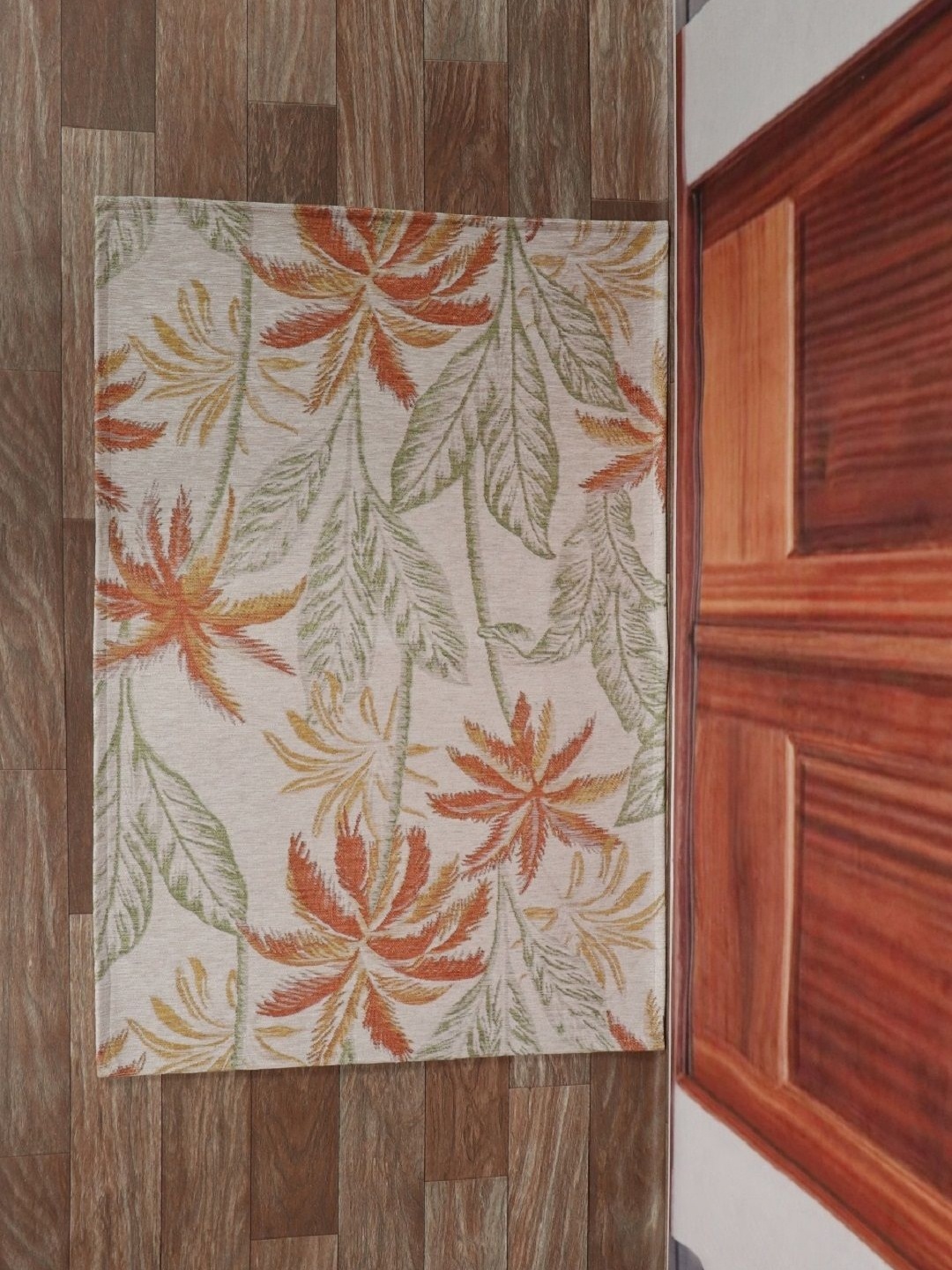 

BELLA TRUE Orange-Coloured & Green Printed Anti-Skid Doormats