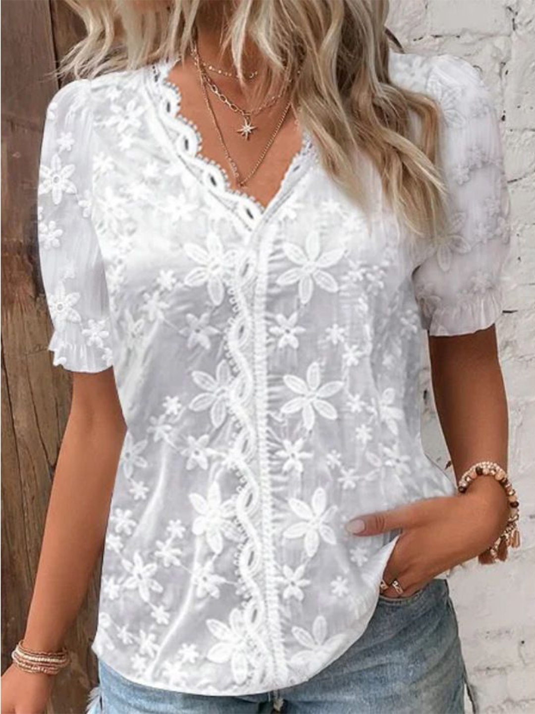 

StyleCast Floral Embroidered Shirt Style Top, White
