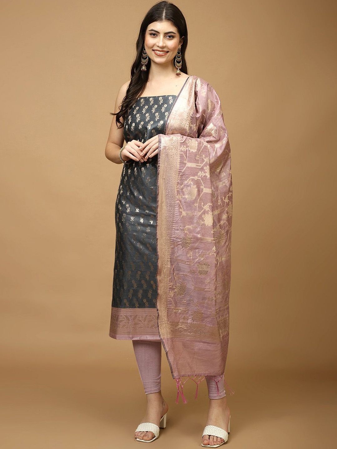 

Meena Bazaar Art Silk Unstitched Dress Material, Grey