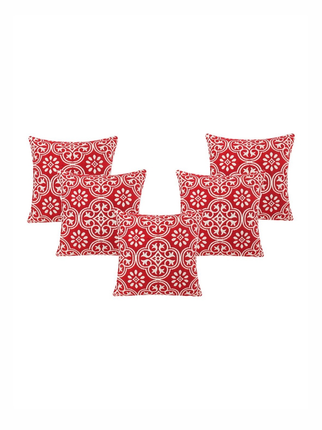 

Saral Home Red & White 5 Pieces Ethnic Motifs Cotton Square Cushion Covers