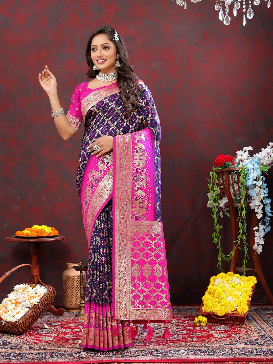 

Zeekha Woven Design Zari Pure Silk Kanjeevaram Saree, Blue
