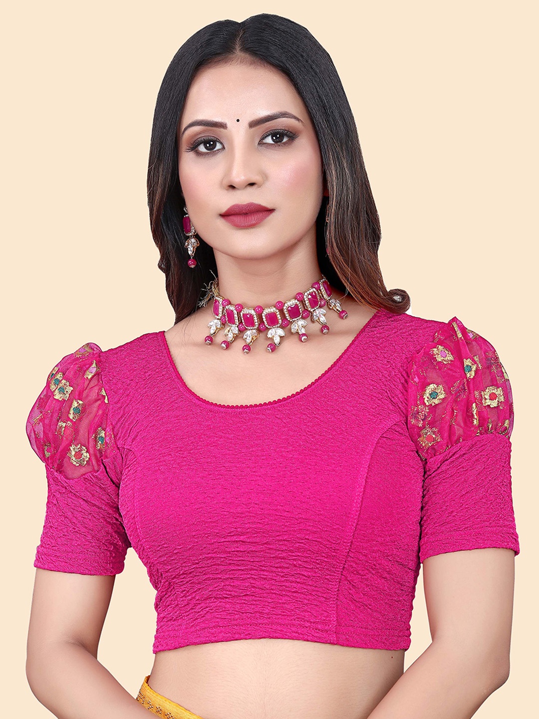 

SHREEJI DESIGNER Embroidered Saree Blouse, Pink