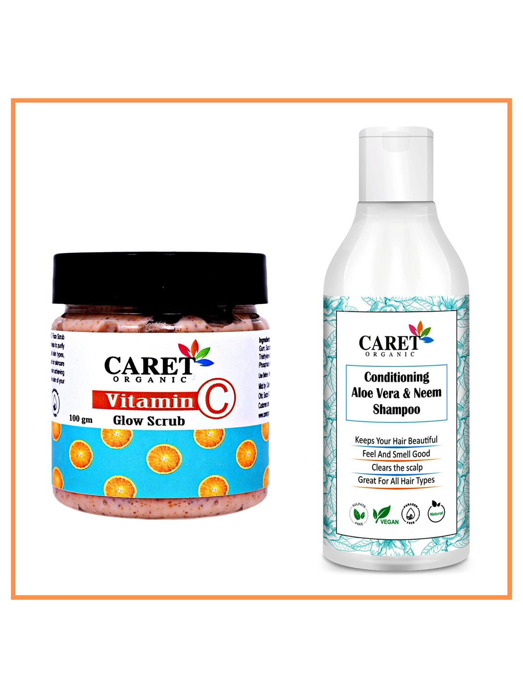 

CARET ORGANIC Aloe vera & Neem Shampoo- 200 ml & Vitamin C Glow Scrub Combo-100 g, White