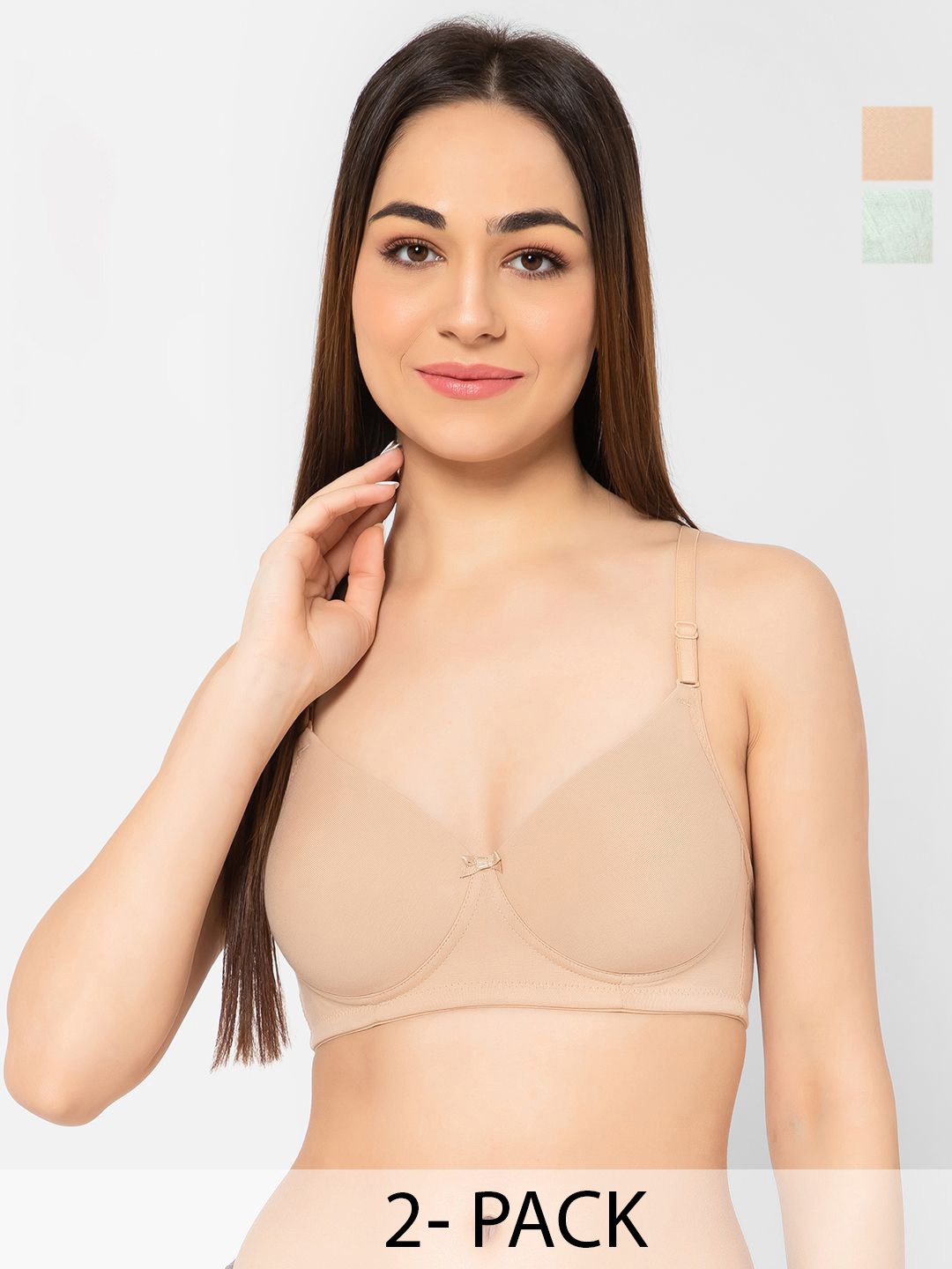 

Clovia Pack Of 2 Full Coverage Cotton Lightly Padded T-shirt Bra, Beige