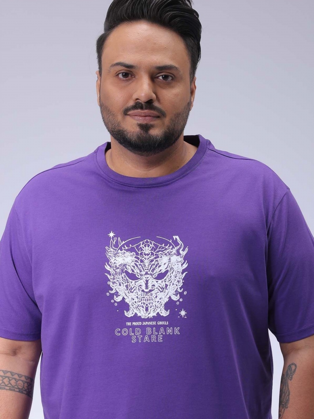 

Hardsoda by The Indian Garage Co Men Plus Size Graphic Printed Round Neck Cotton T-shirt, Purple