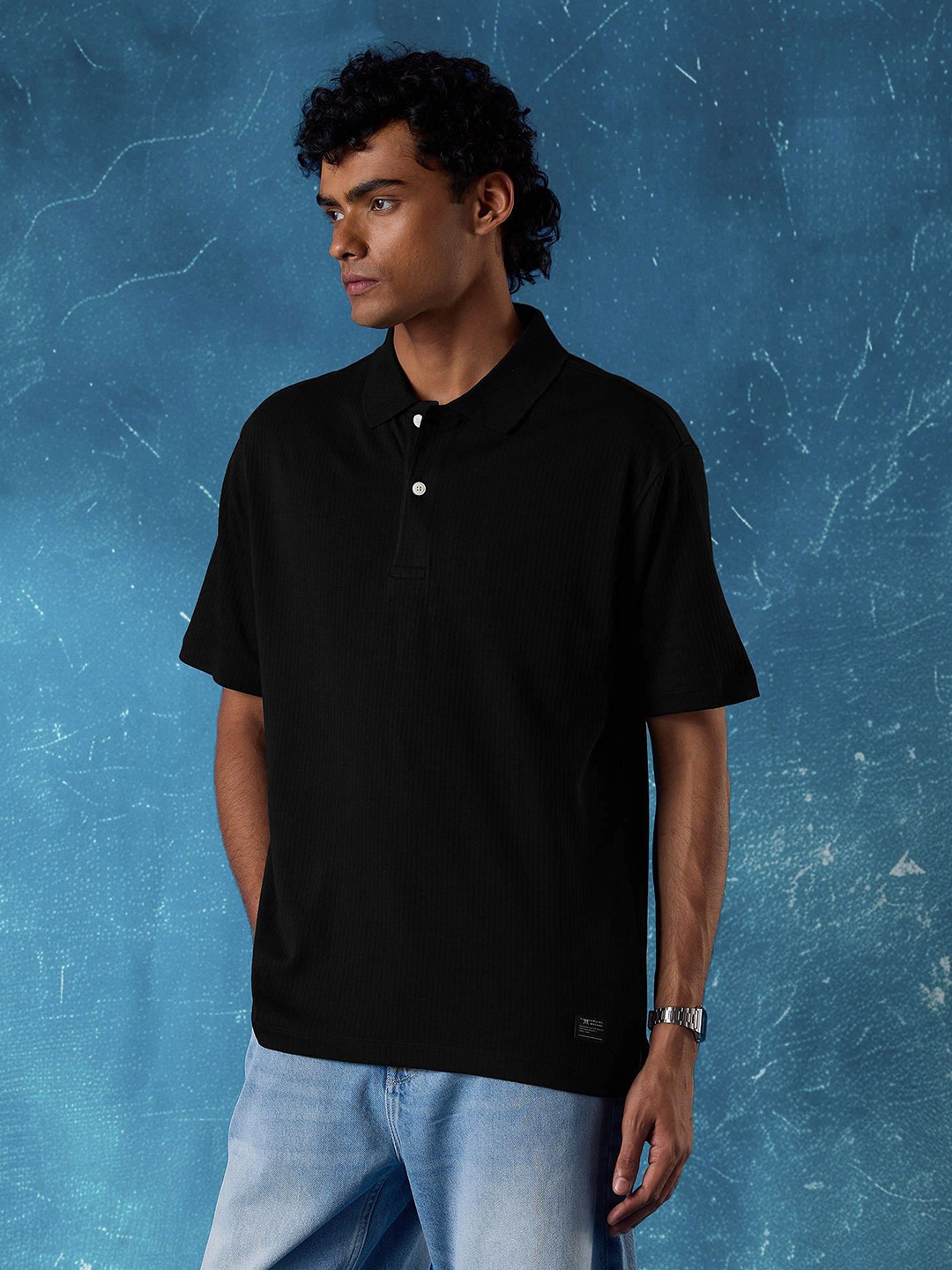 

Flying Machine Men Solid Polo Collar Cotton Relaxed Fit T-shirt, Black