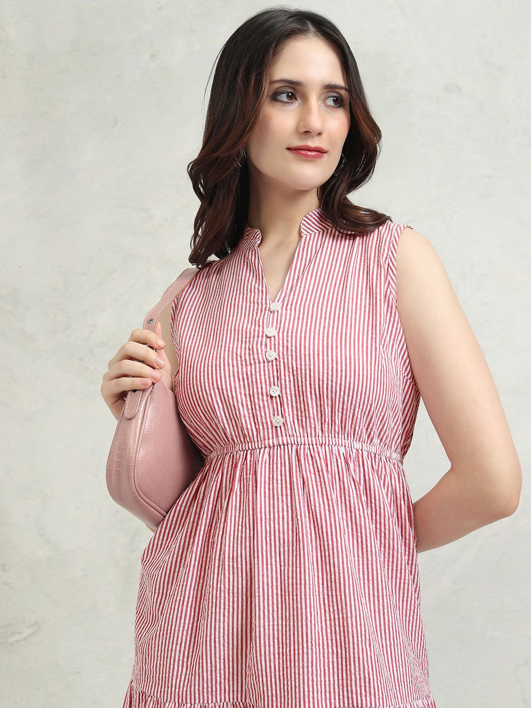 

Tokyo Talkies Women Striped Fit & Flare Midi Dress, Red