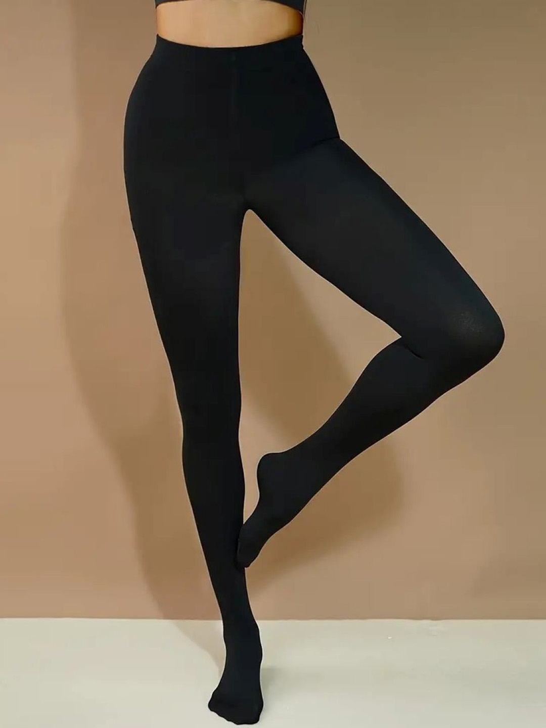 

Poftik High Waist Opaque Stockings, Black