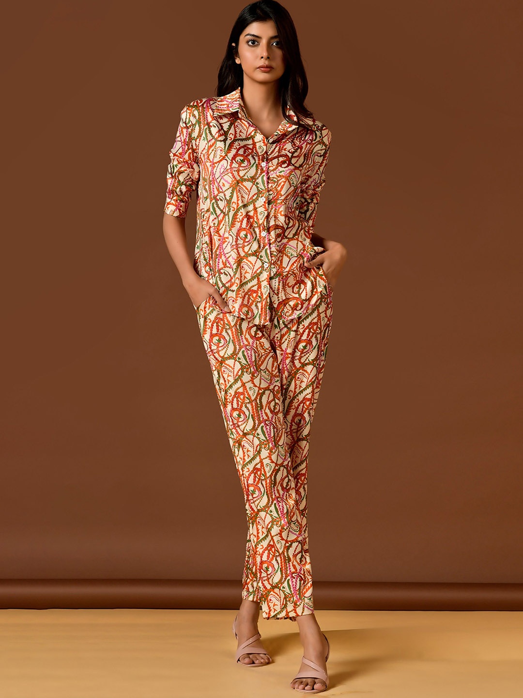 

Unityshop Printed Shirt With Trousers Co-Ords, Orange