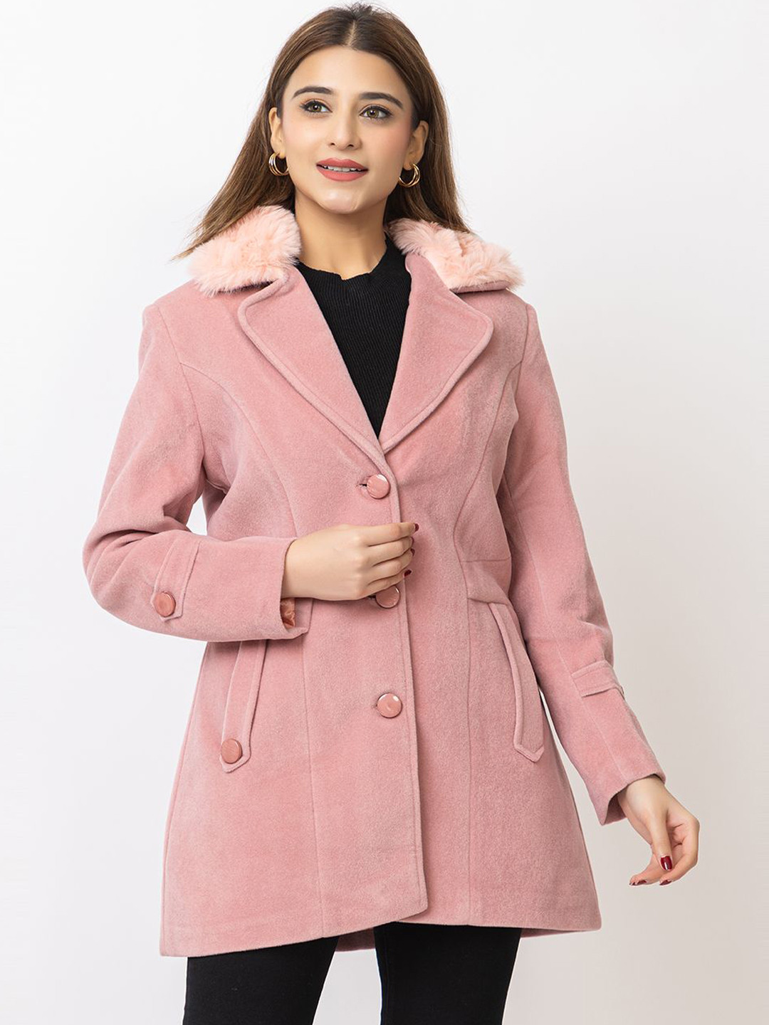 

Lady Leaf Winter Wear Tweed Led Flock Coat, Pink