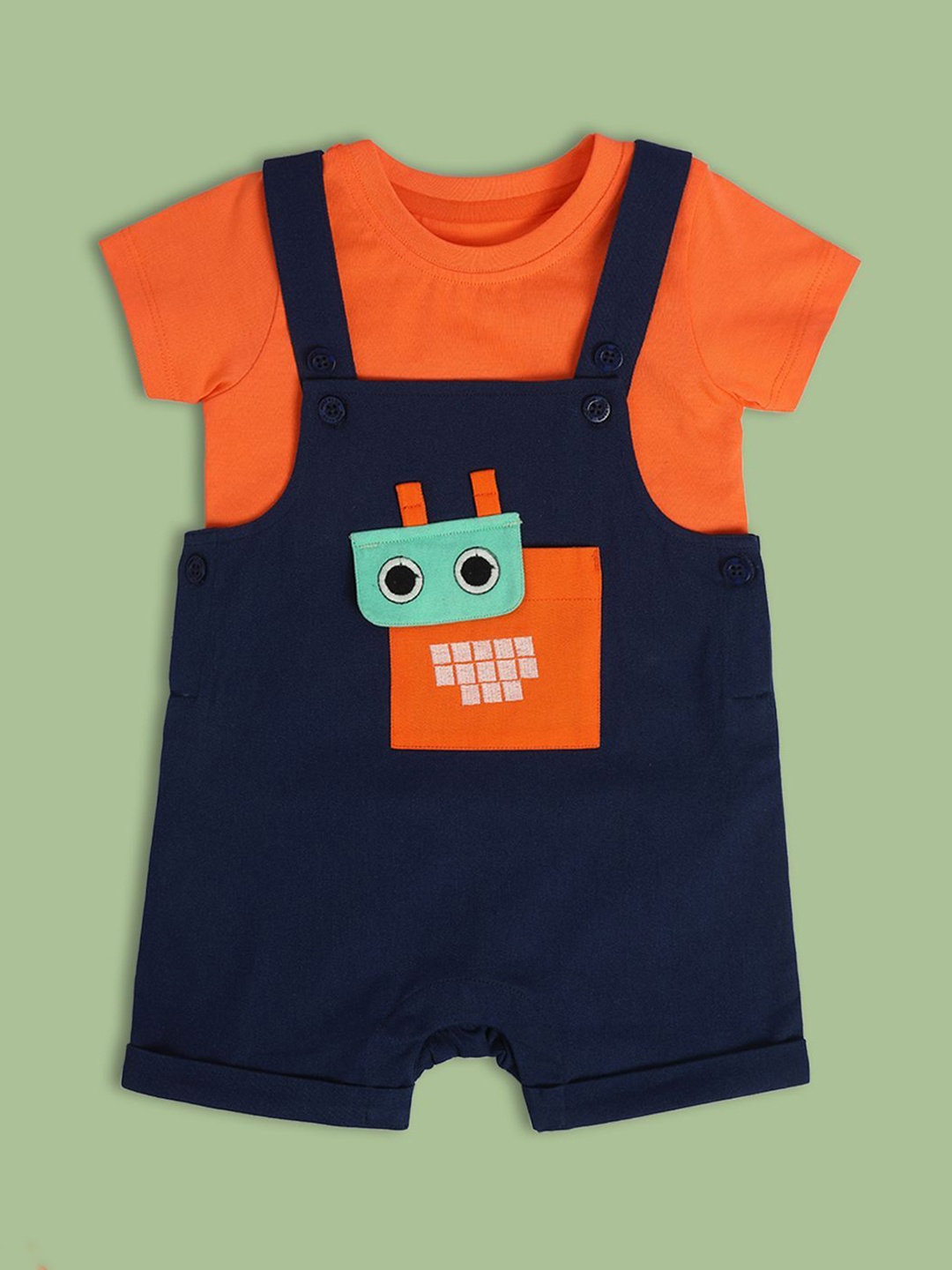 

MINI KLUB Infant Boys Printed Pure Cotton Dungaree With T-shirt, Navy blue