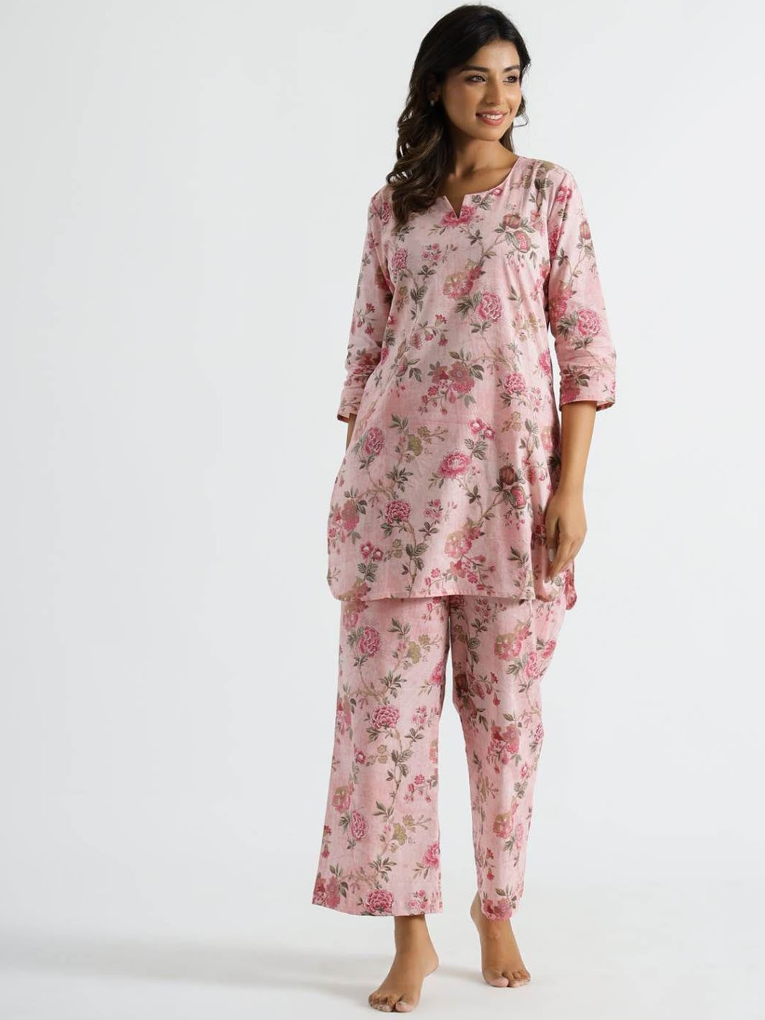 

FLAVIA CREATION Printed Pure Cotton Tunic & Trouser, Pink