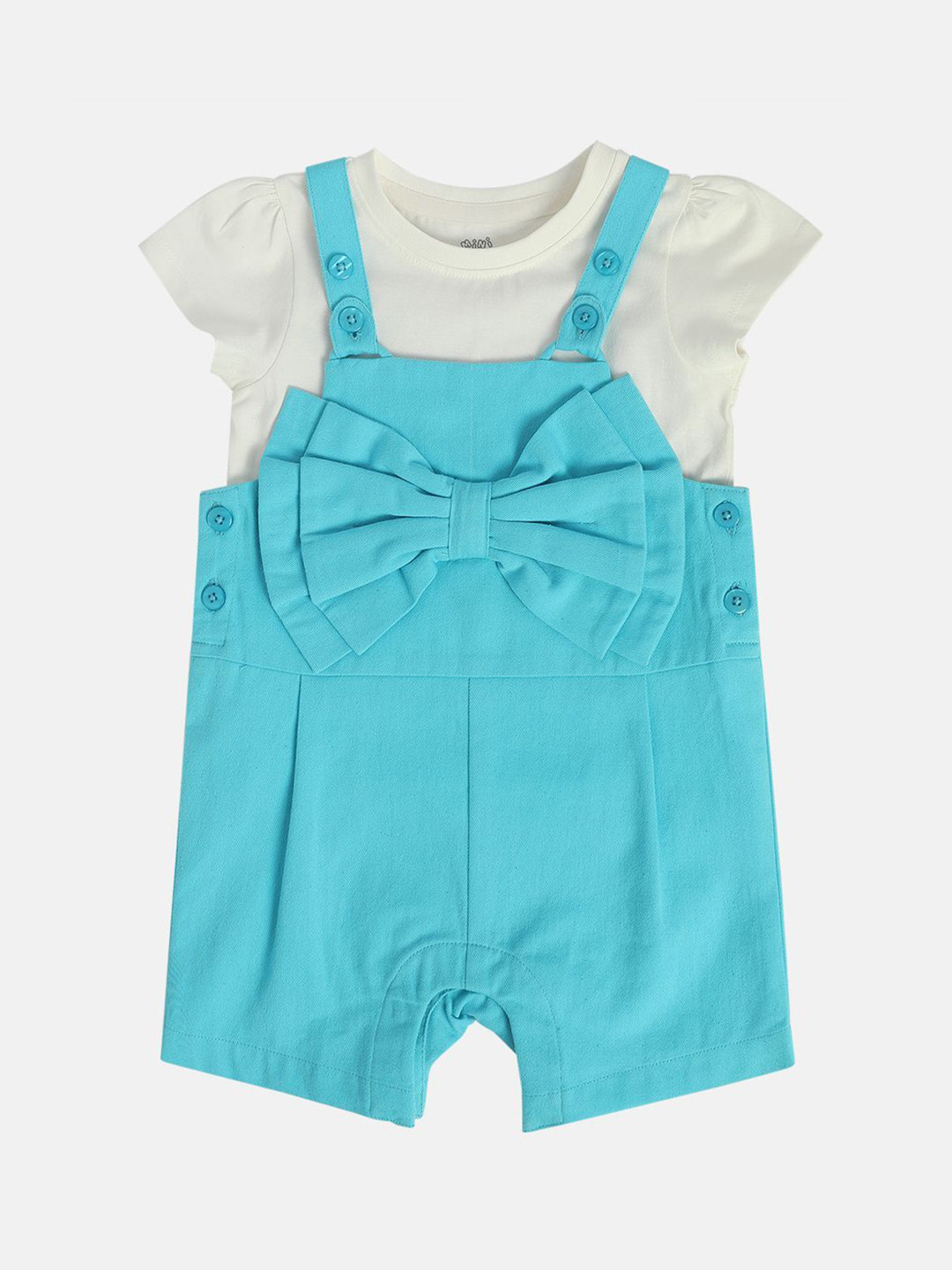

MINI KLUB Girls Round Neck Cotton Dungaree With T-Shirt, Blue