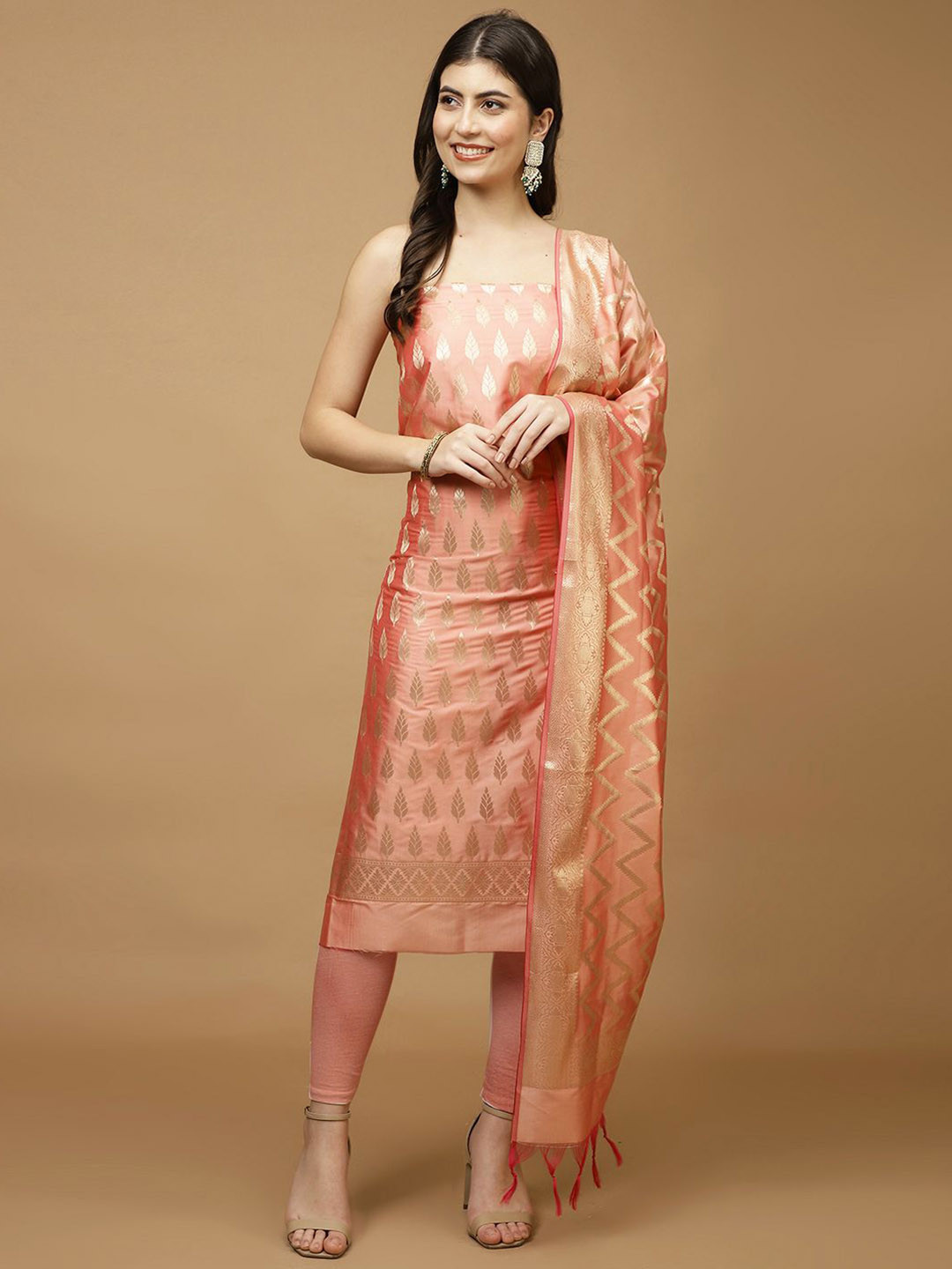 

Meena Bazaar Art Silk Unstitched Dress Material, Peach