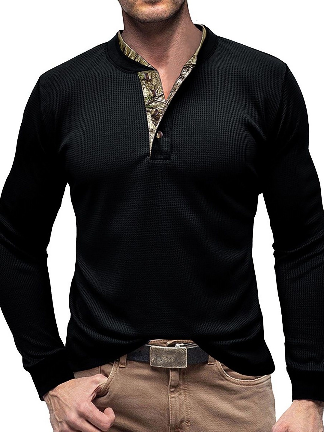 

StyleCast x Revolte Men Self Design Henley Neck T-shirt, Black