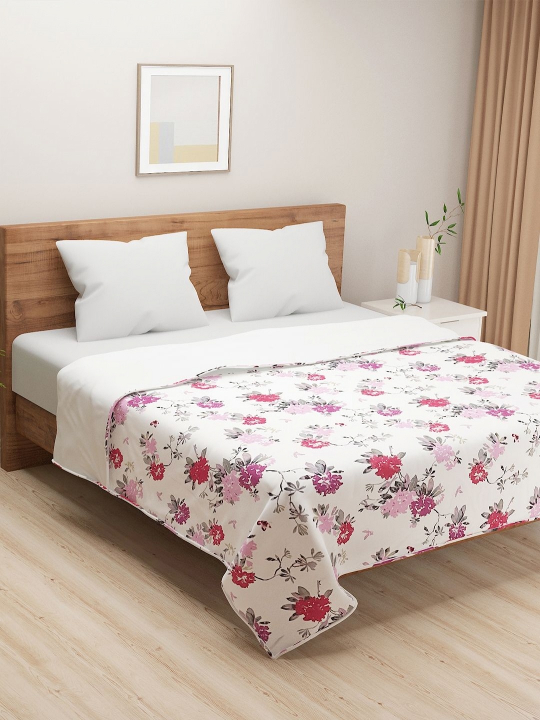 

SWAYAM Pink & White Floral AC Room 110 GSM Cotton Double Bed Dohar