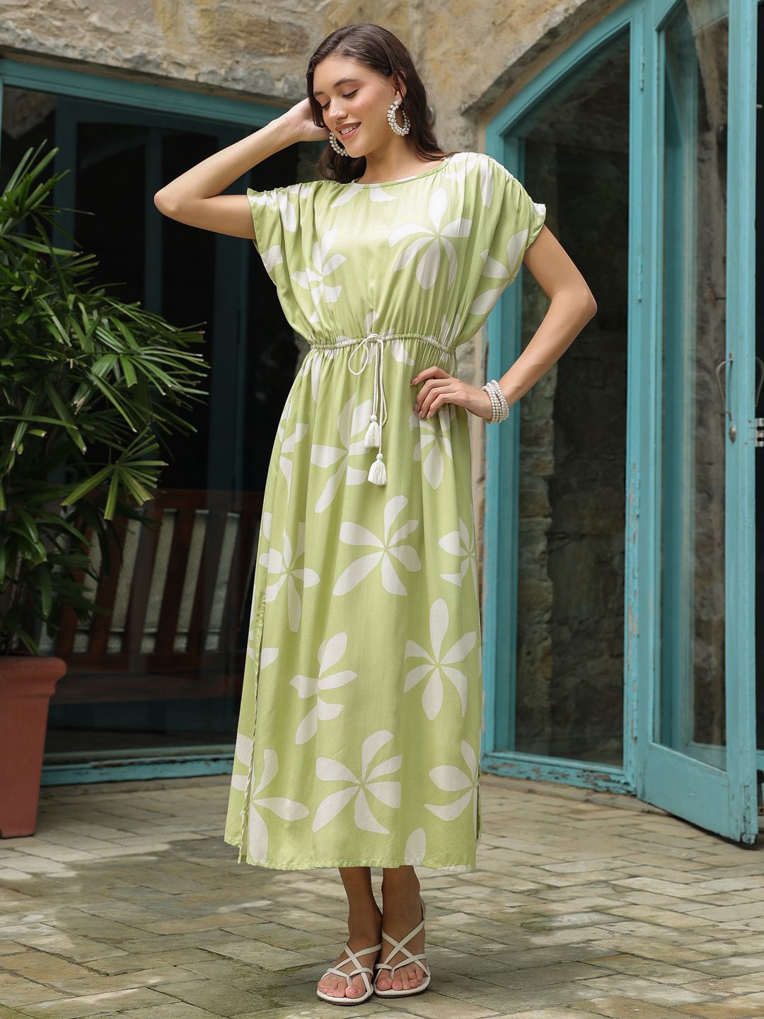 

SANSKRUTIHOMES Printed Maxi Nightdress, Green