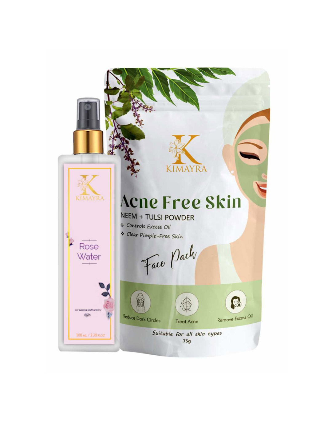 

Kimayra World Neem Tulsi Powder Face Pack 75 g With Rose Water Spray 100 ml, White
