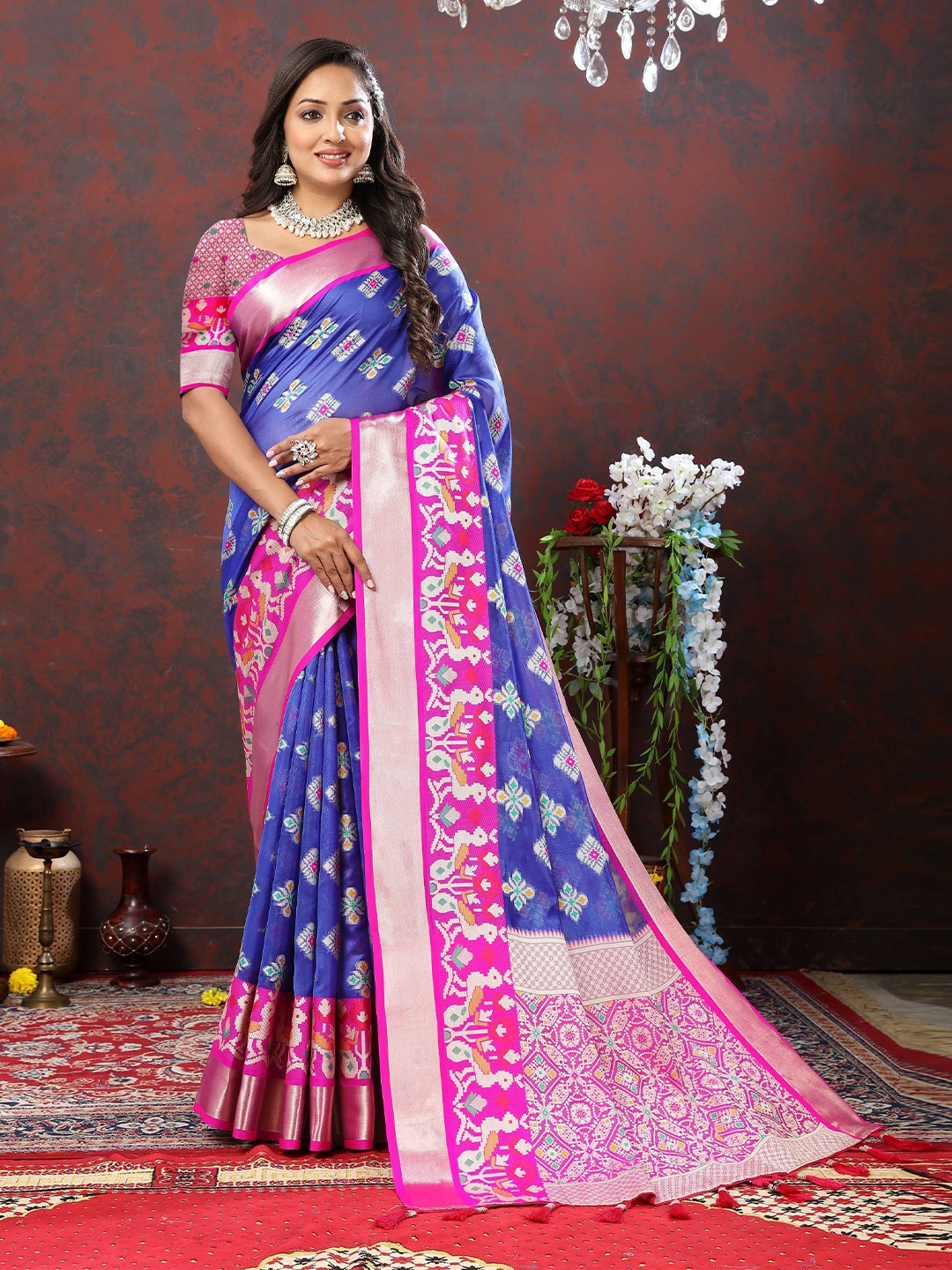 

Zeekha Woven Design Zari Pure Silk Kanjeevaram Saree, Blue