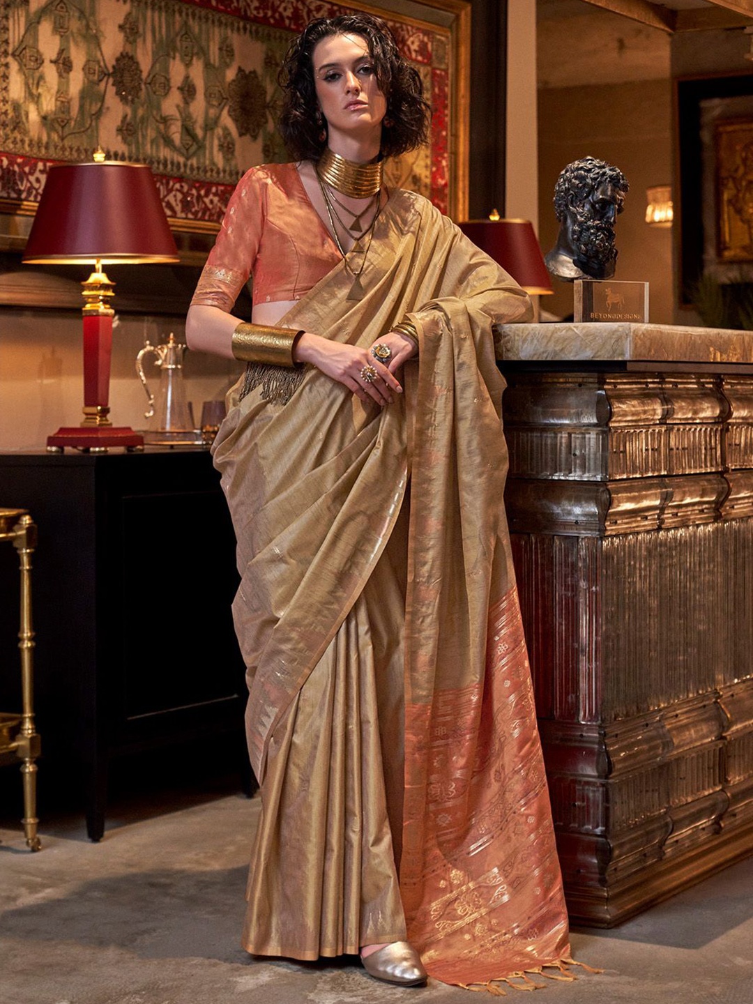 

Mitera Woven Design Zari Banarasi Saree, Beige